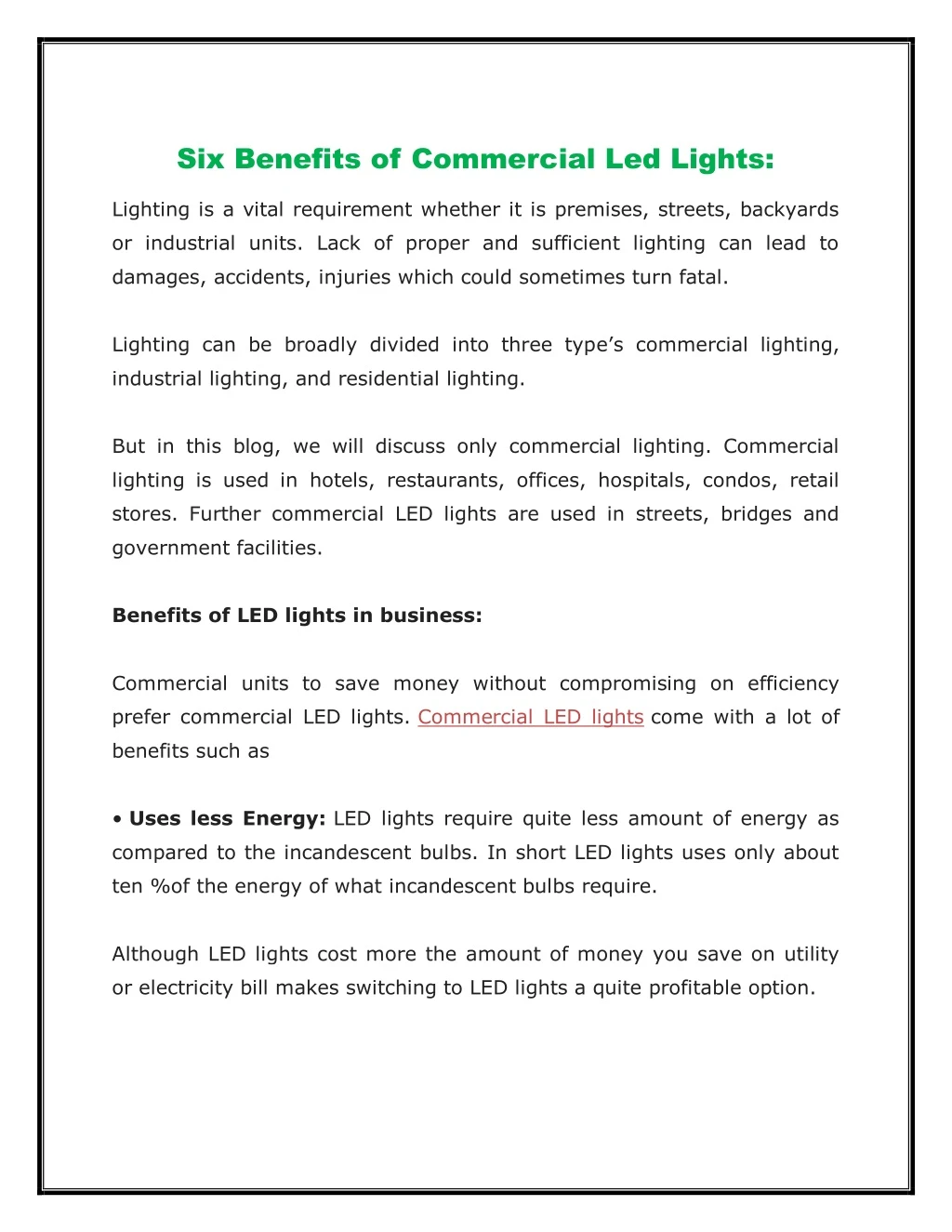 six benefits of commercial led lights