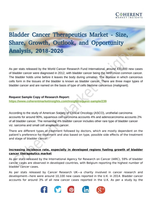 Bladder Cancer Therapeutics Market Analysis, Guidelines Overview and Upcoming Trends Forecast till 2026