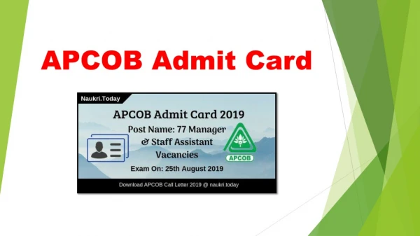 APCOB Admit Card 2019 Released for 77 Manager & Assistant Staff