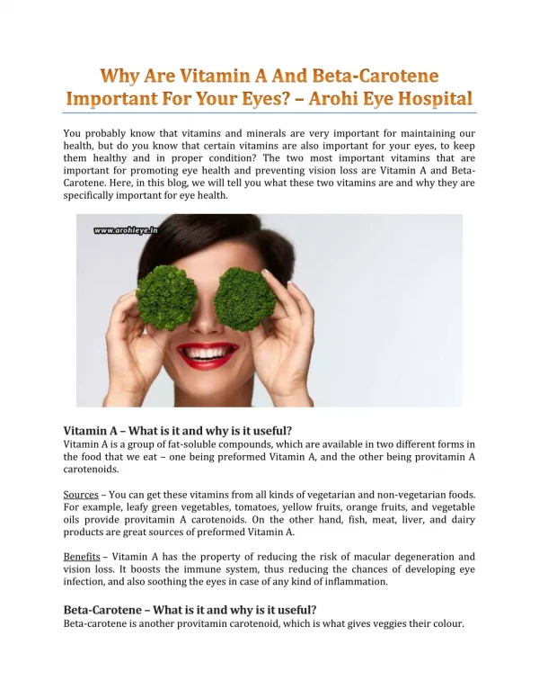Why Are Vitamin A And Beta-Carotene Important For Your Eyes? - Arohi Eye Hospital
