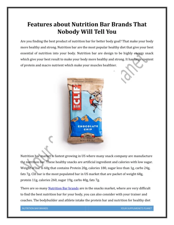 Features about Nutrition Bar Brands That Nobody Will Tell
