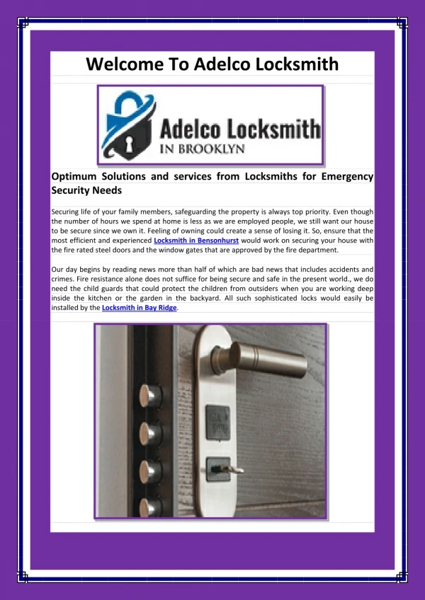 Locksmith in Bay Ridge, Locksmith in Park Slope-http://adelcolocksmith.com/