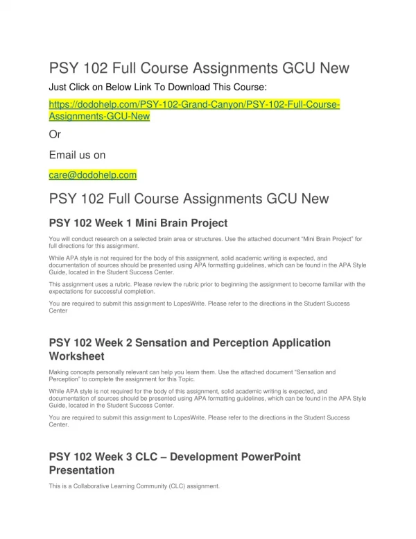 PSY 102 Full Course Assignments GCU New