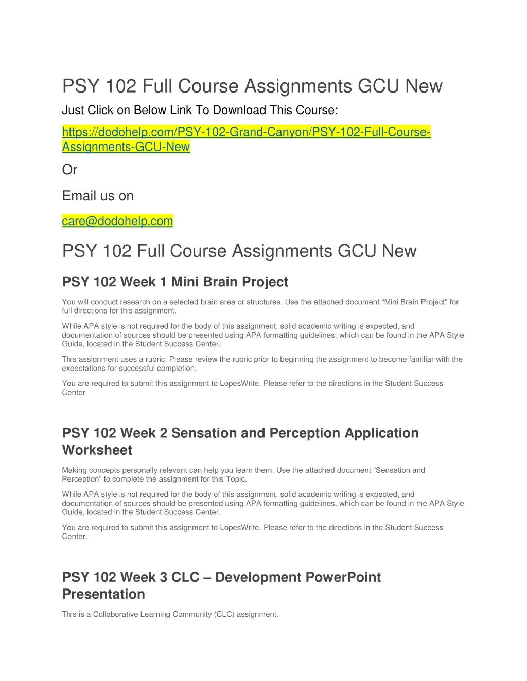 psy 102 full course assignments gcu new just
