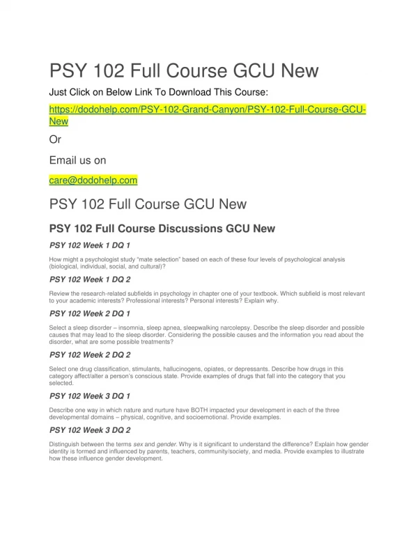 PSY 102 Full Course GCU New