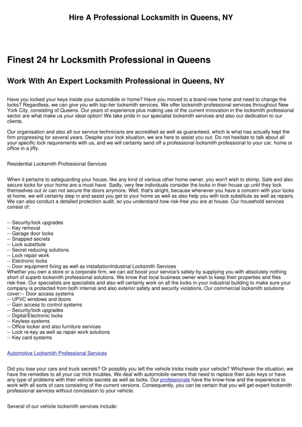 Hire A Specialist Locksmith in Queens, NY