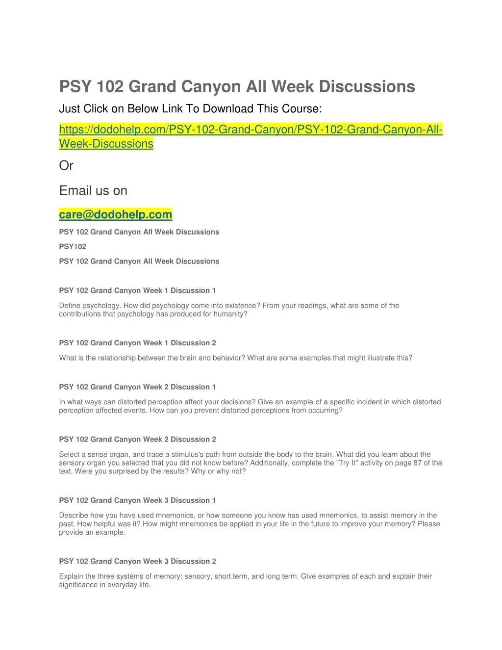 psy 102 grand canyon all week discussions just