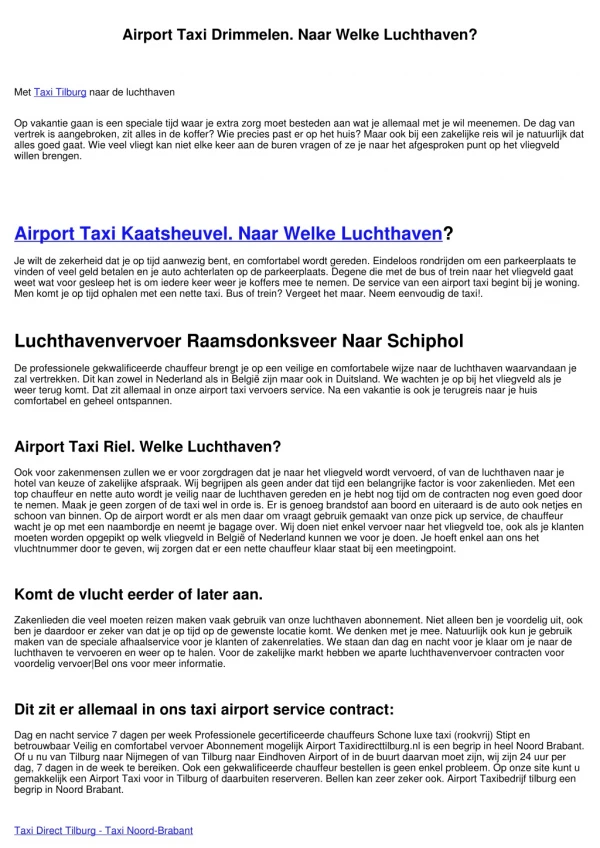 Airport Taxi Merksplas. Naar Welk Vliegveld?