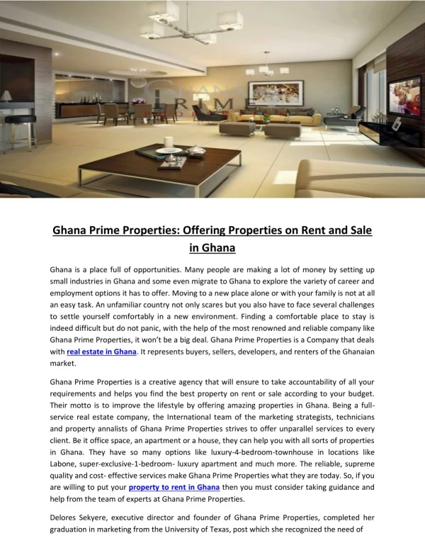 Ghana Prime Properties: Offering Properties on Rent and Sale in Ghana