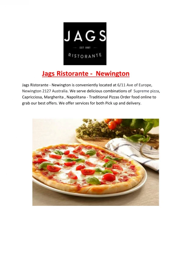 15% Off - Jags Ristorante-Newington-- Order Food Online