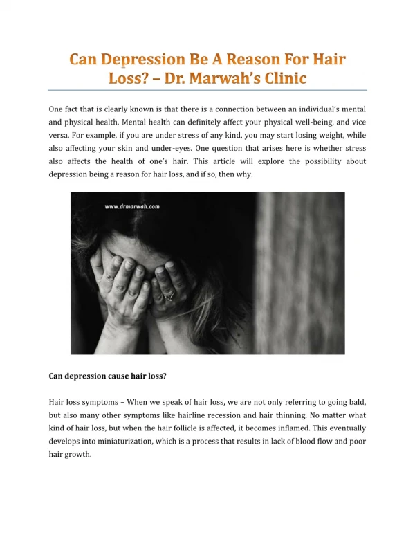 Can Depression Be A Reason For Hair Loss — Dr. Marwah’s Clinic