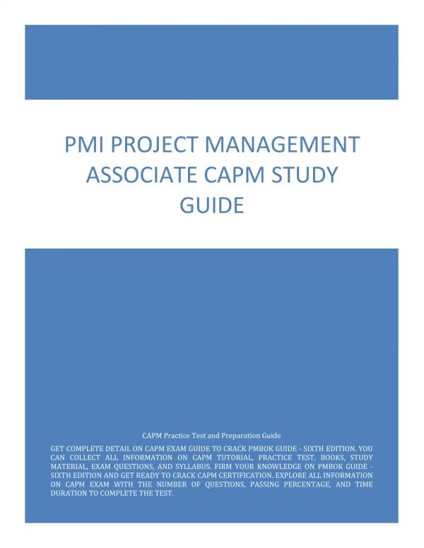 PMI Project Management Associate CAPM Certification - Study Guide