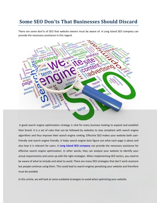 Some SEO Don'ts That Businesses Should Discard