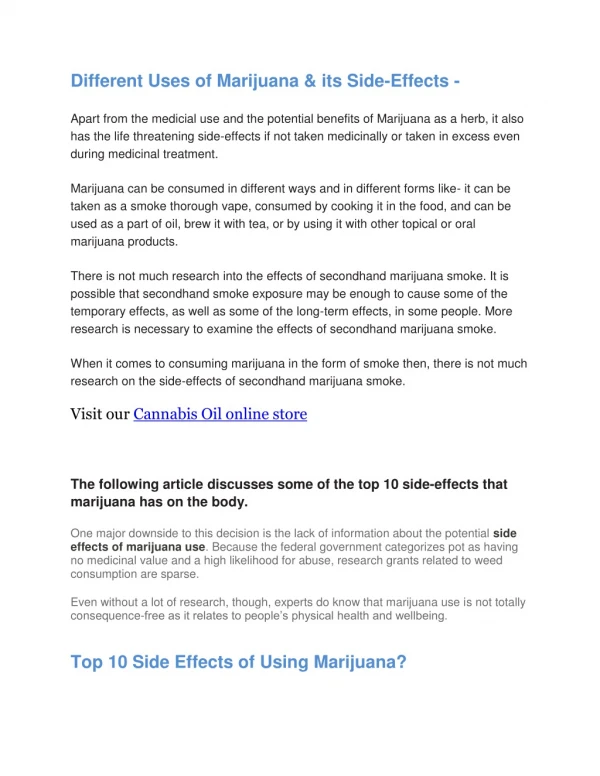 Different Uses & Side Effects of Marijuana