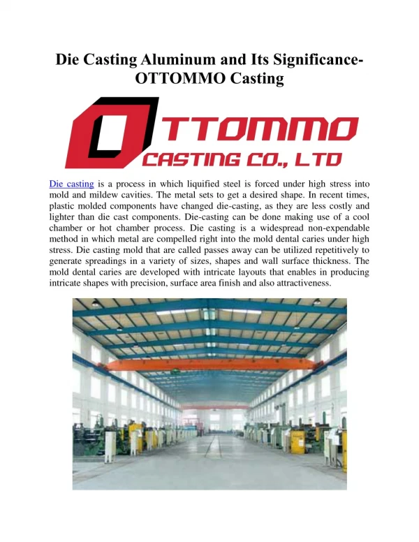 Die Casting Aluminum and Its Significance- OTTOMMO Casting