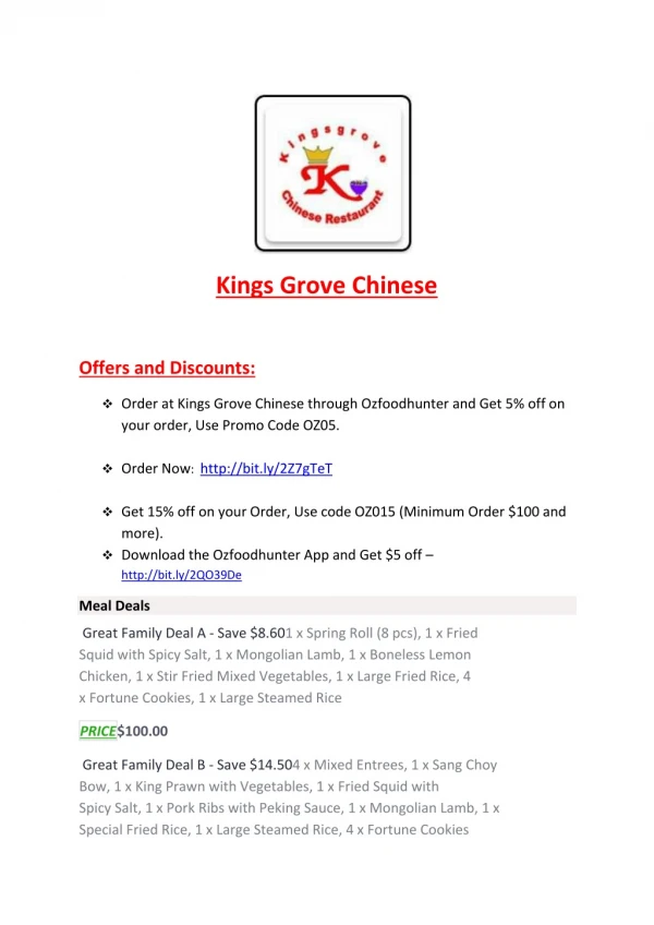 15% Off - Kings Grove Chinese-Kingsgrove - Order Food Online