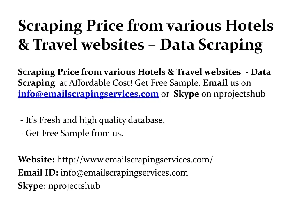 scraping price from various hotels travel websites data scraping