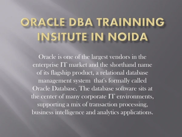Oracle DBA Trainning Insitute IN Noida