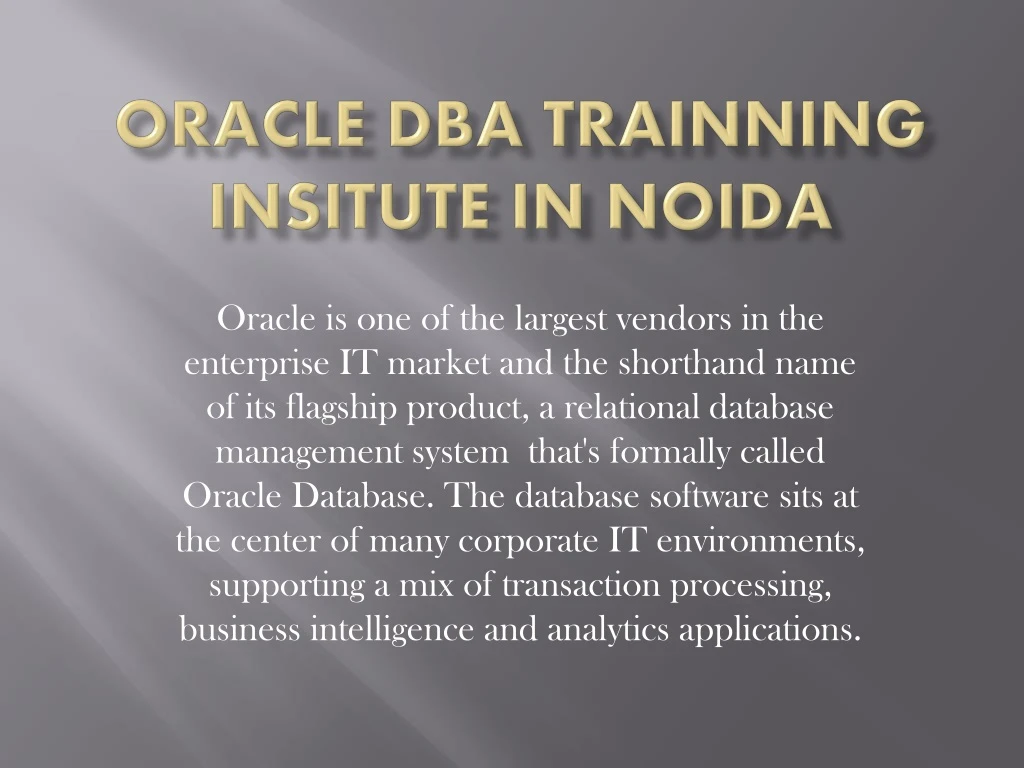 oracle dba trainning insitute in noida