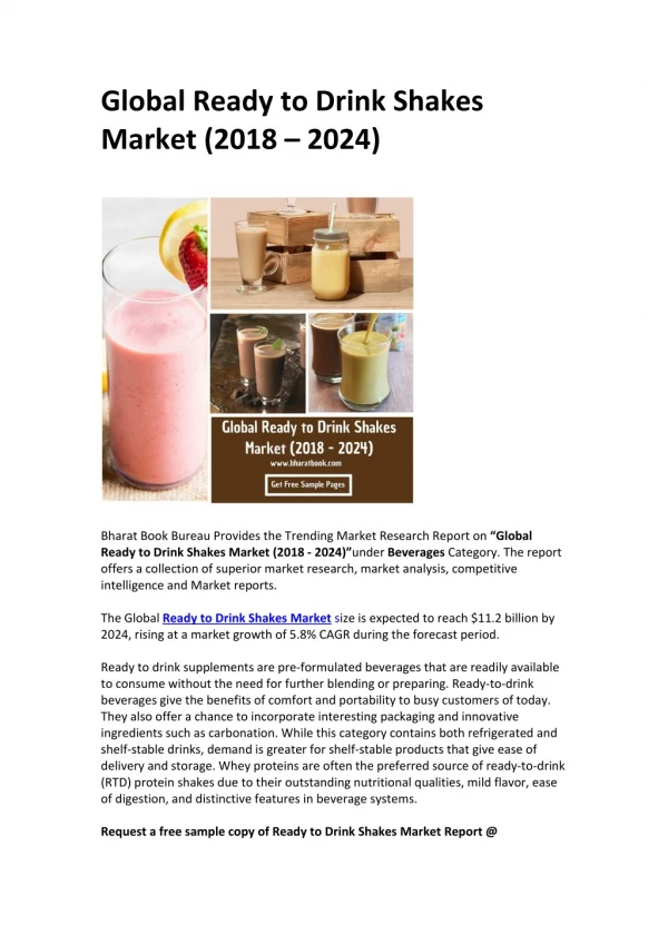 Global Ready to Drink Shakes Market Report 2018 - 2024