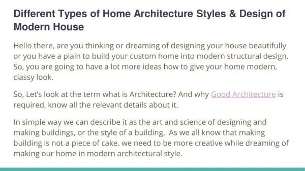 Different Types of Home Architecture Styles & Design of Modern House