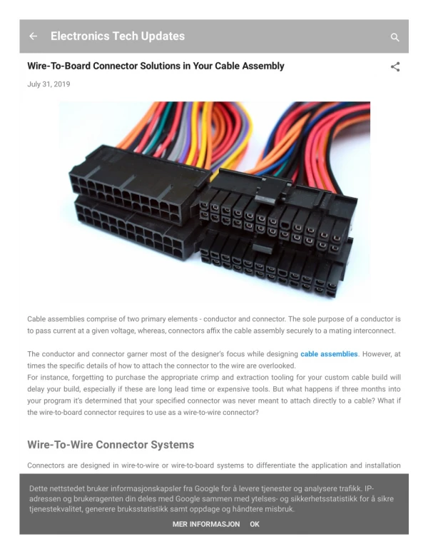 Wire-To-Board Connector Solutions in Your Cable Assembly