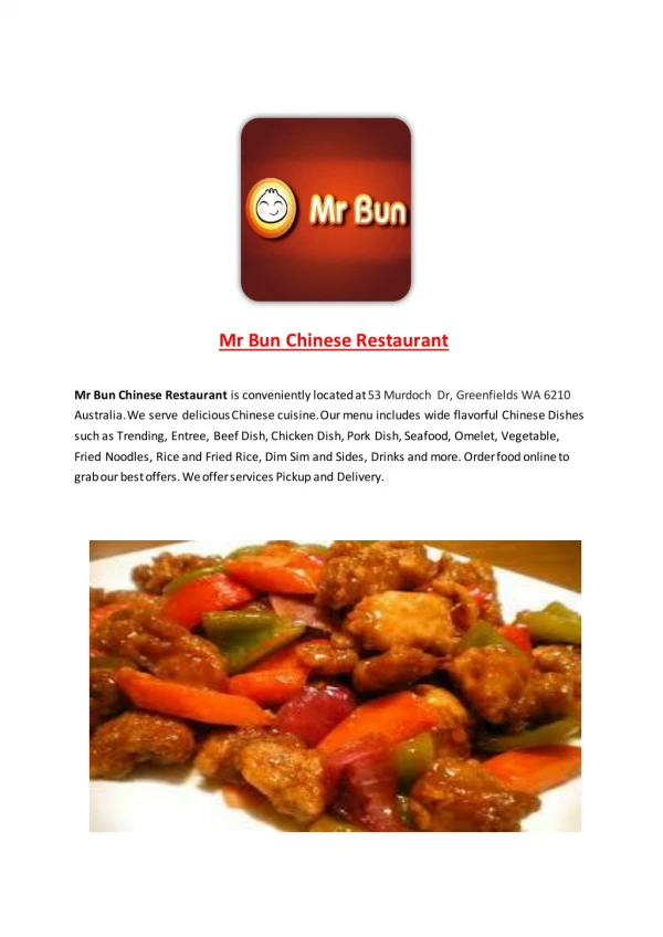 15% Off - Mr Bun Chinese Restaurant-Greenfields - Order Food Online