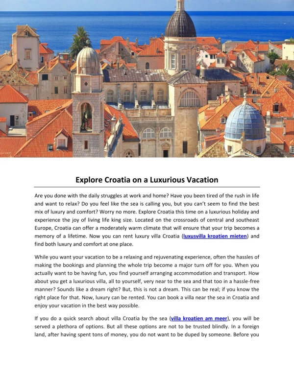 Explore Croatia on a Luxurious Vacation
