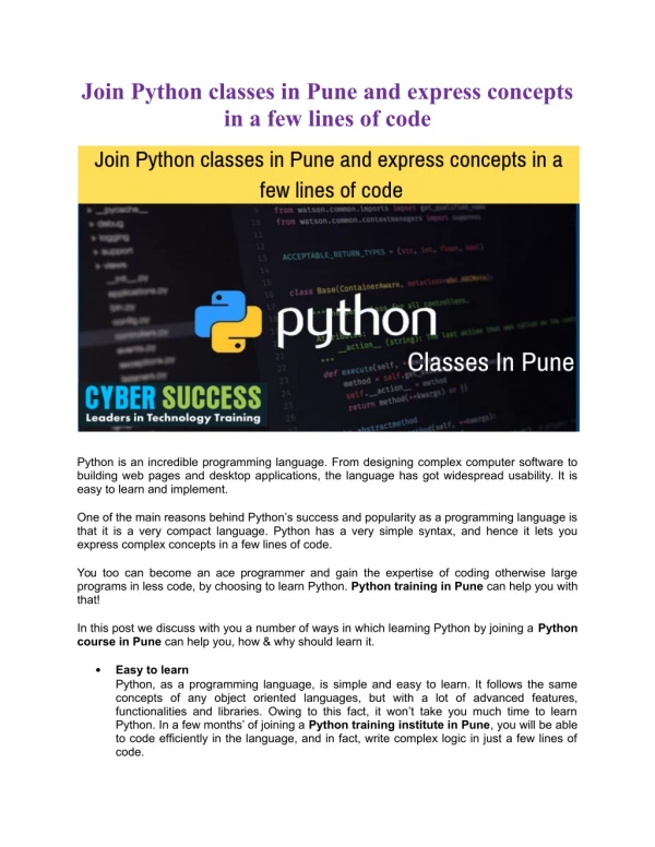 Join Python classes in Pune and express concepts in a few lines of code