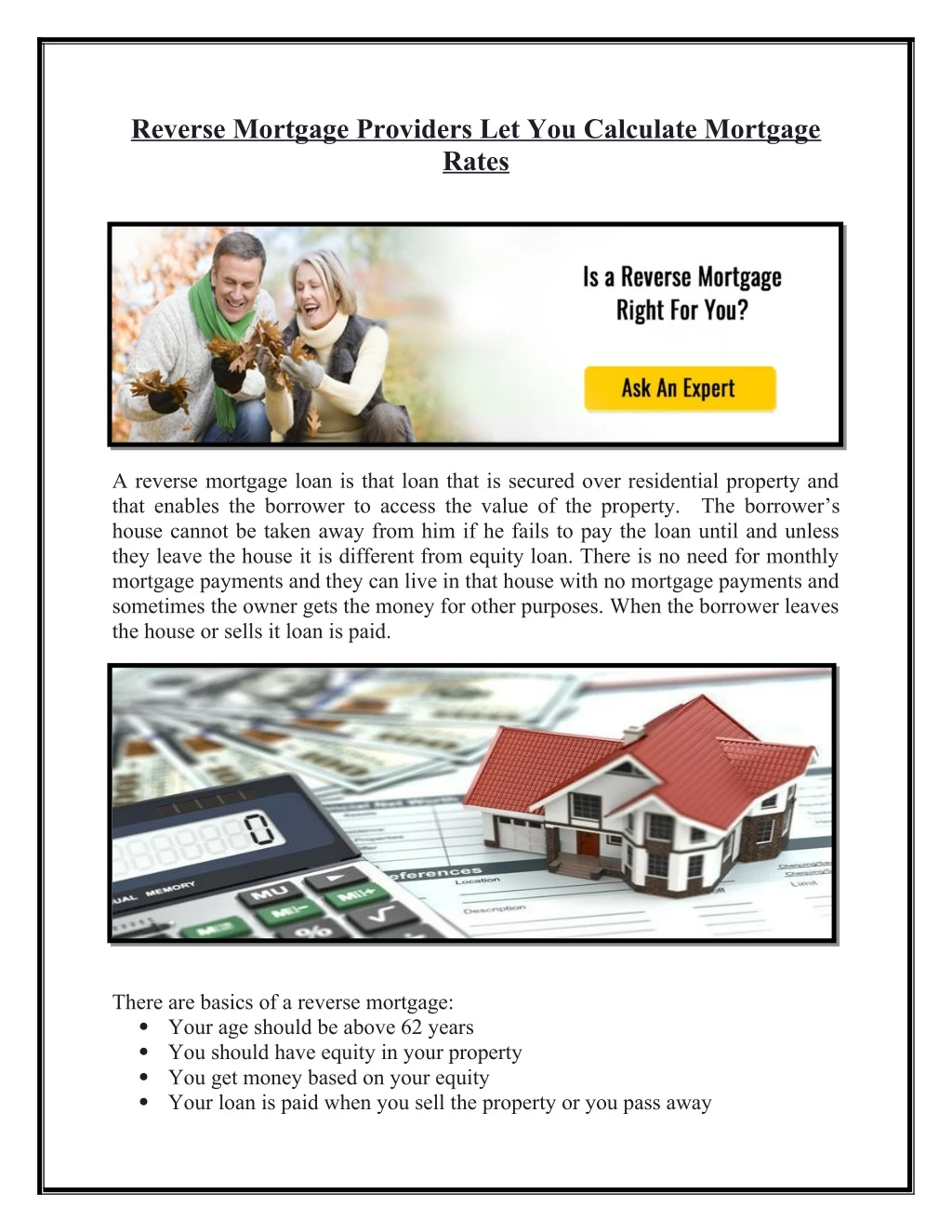 reverse mortgage providers let you calculate