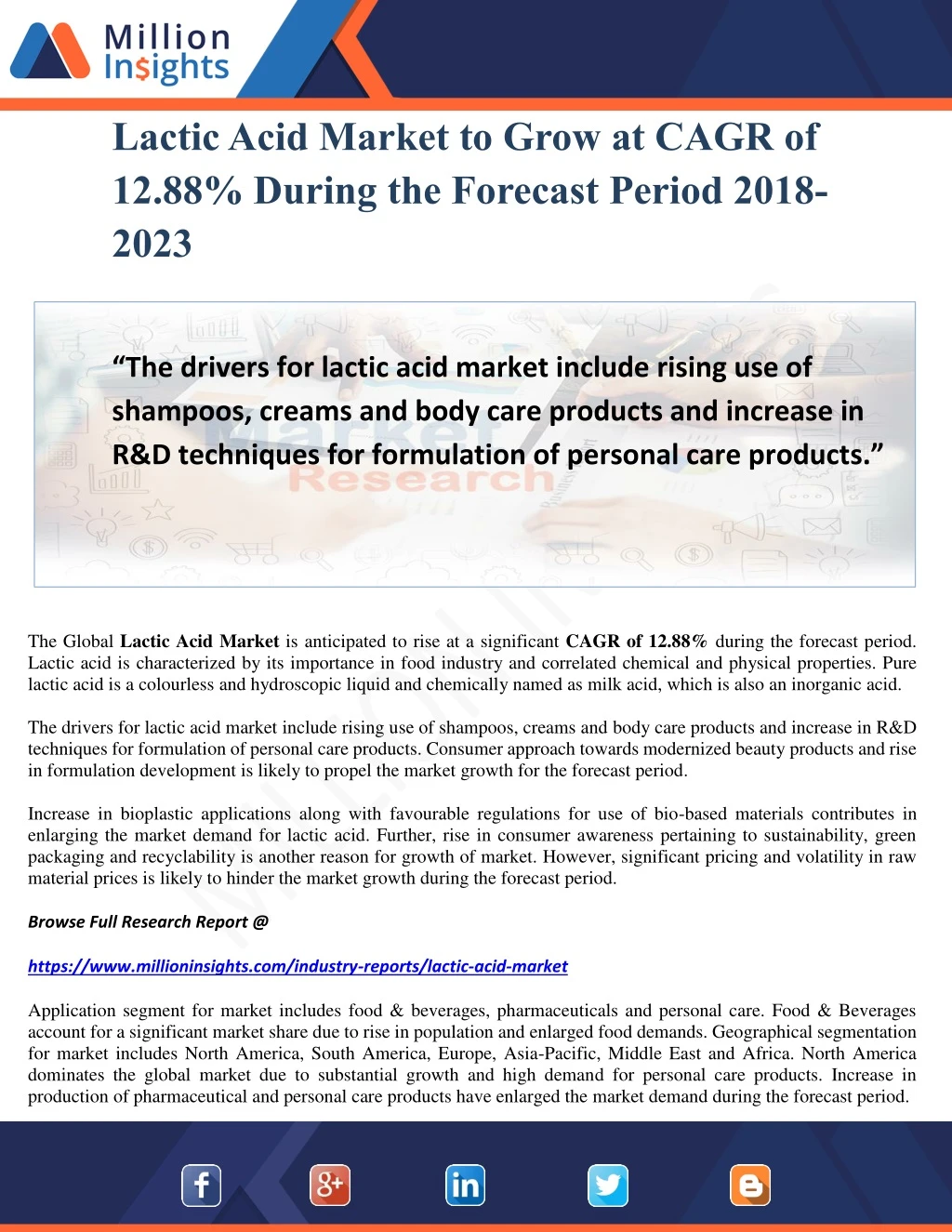 lactic acid market to grow at cagr