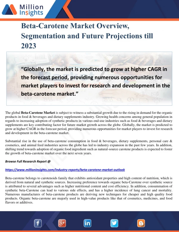 Beta-Carotene Market Overview, Segmentation and Future Projections till 2023