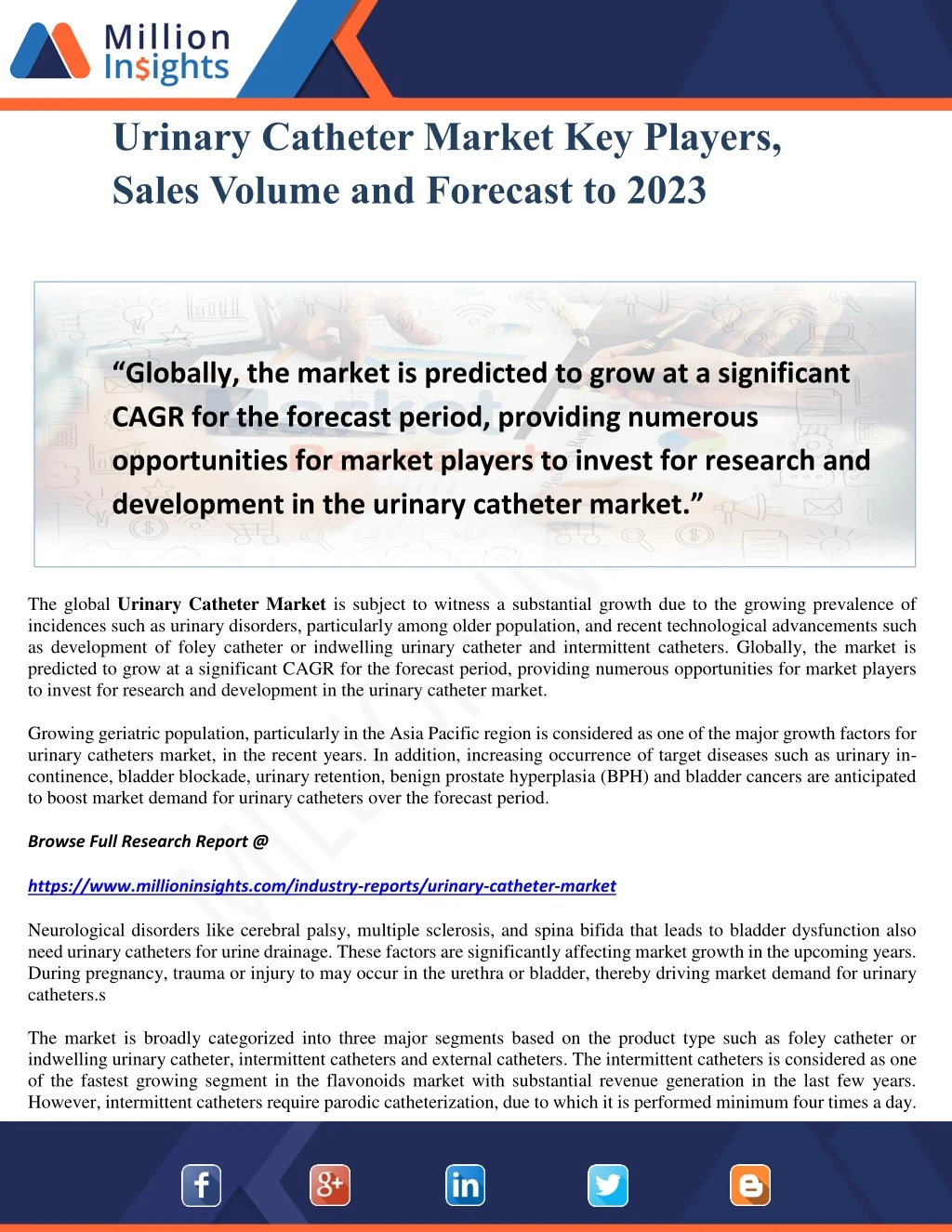 urinary catheter market key players sales volume