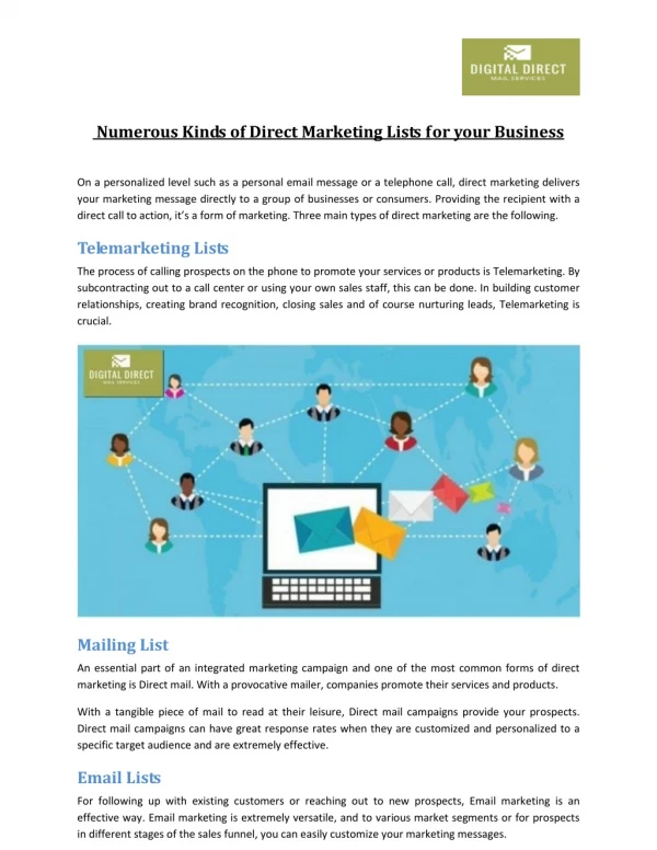 Numerous Kinds of Direct Marketing Lists for your Business