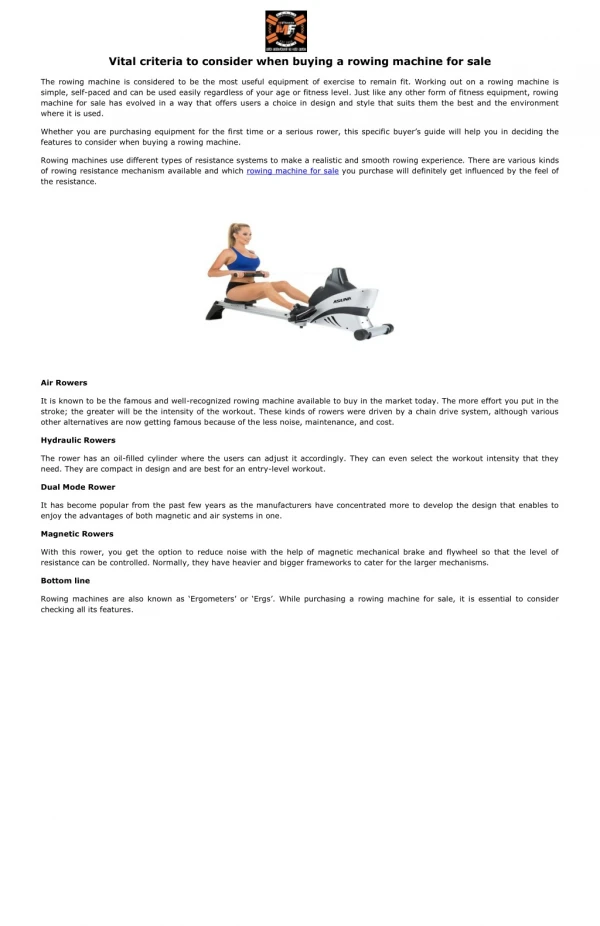 Vital criteria to consider when buying a rowing machine for sale