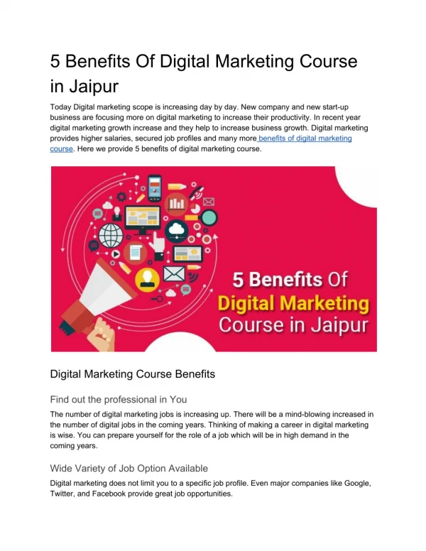 5 Benefits Of Digital Marketing Course in Jaipur