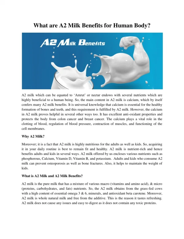 What are A2 Milk Benefits for Human Body? | GFO Farming