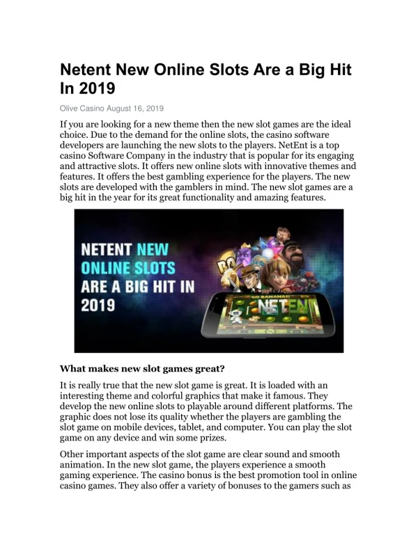 Netent New Online Slots Are a Big Hit in 2019