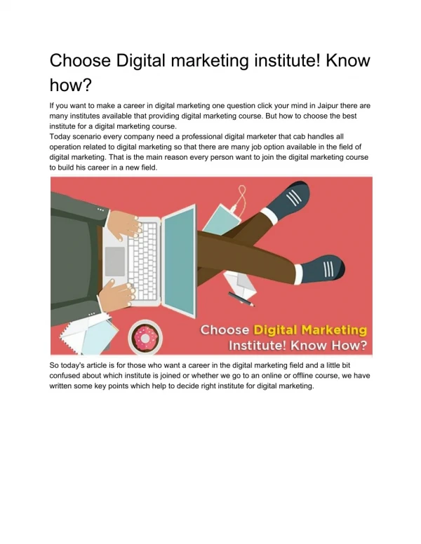 Choose Digital marketing institute! Know how?