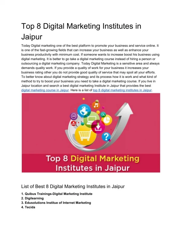Top 8 Digital Marketing Institutes in Jaipur
