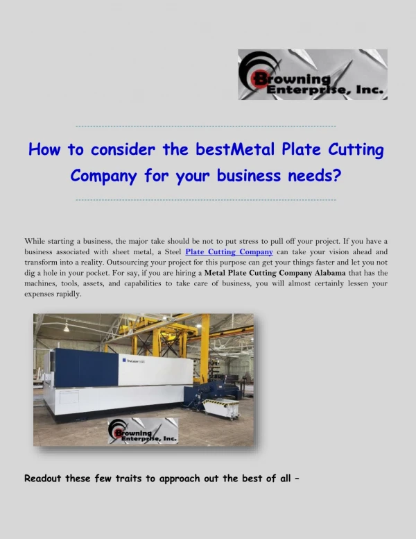 How to consider the best Metal Plate Cutting Company for your business needs?