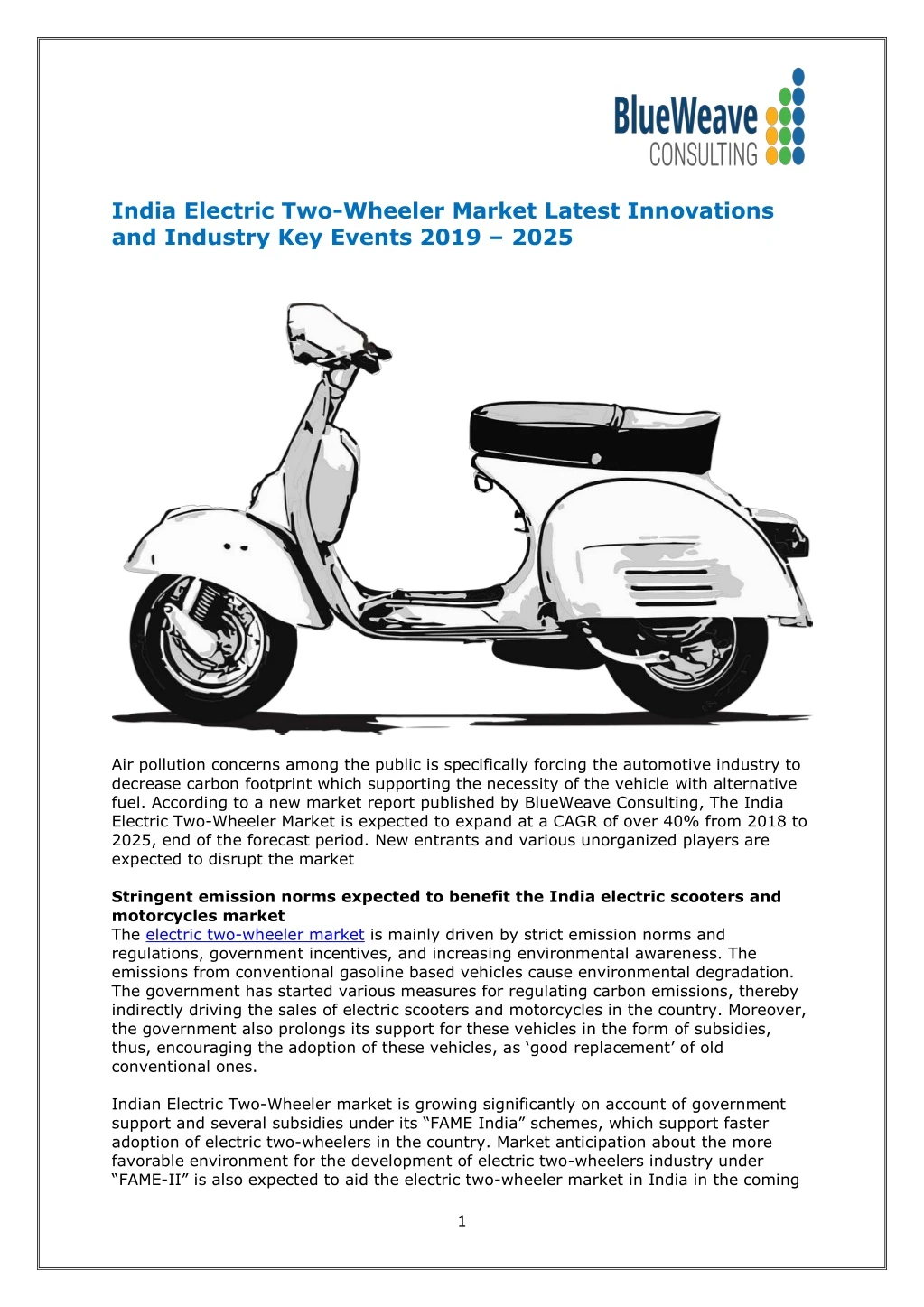 india electric two wheeler market latest
