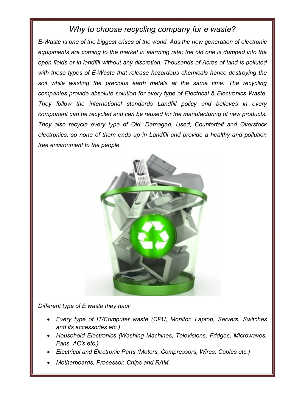 why to choose recycling company for e waste