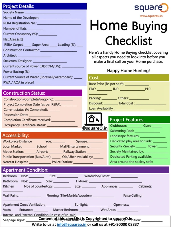 First Time Home Buyer's Checklist - squareO.in
