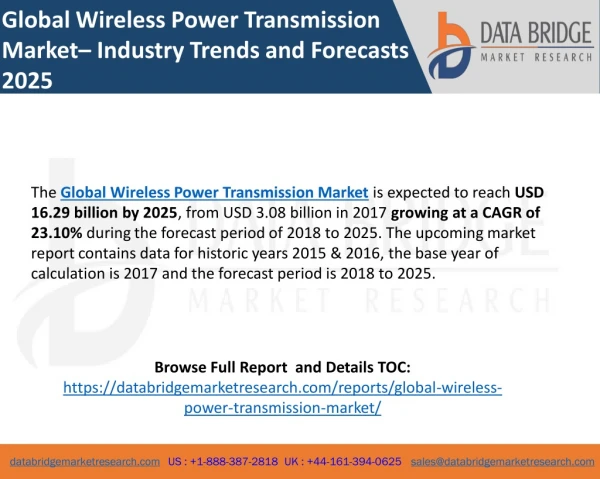 Global Wireless Power Transmission Market– Industry Trends and Forecasts 2025