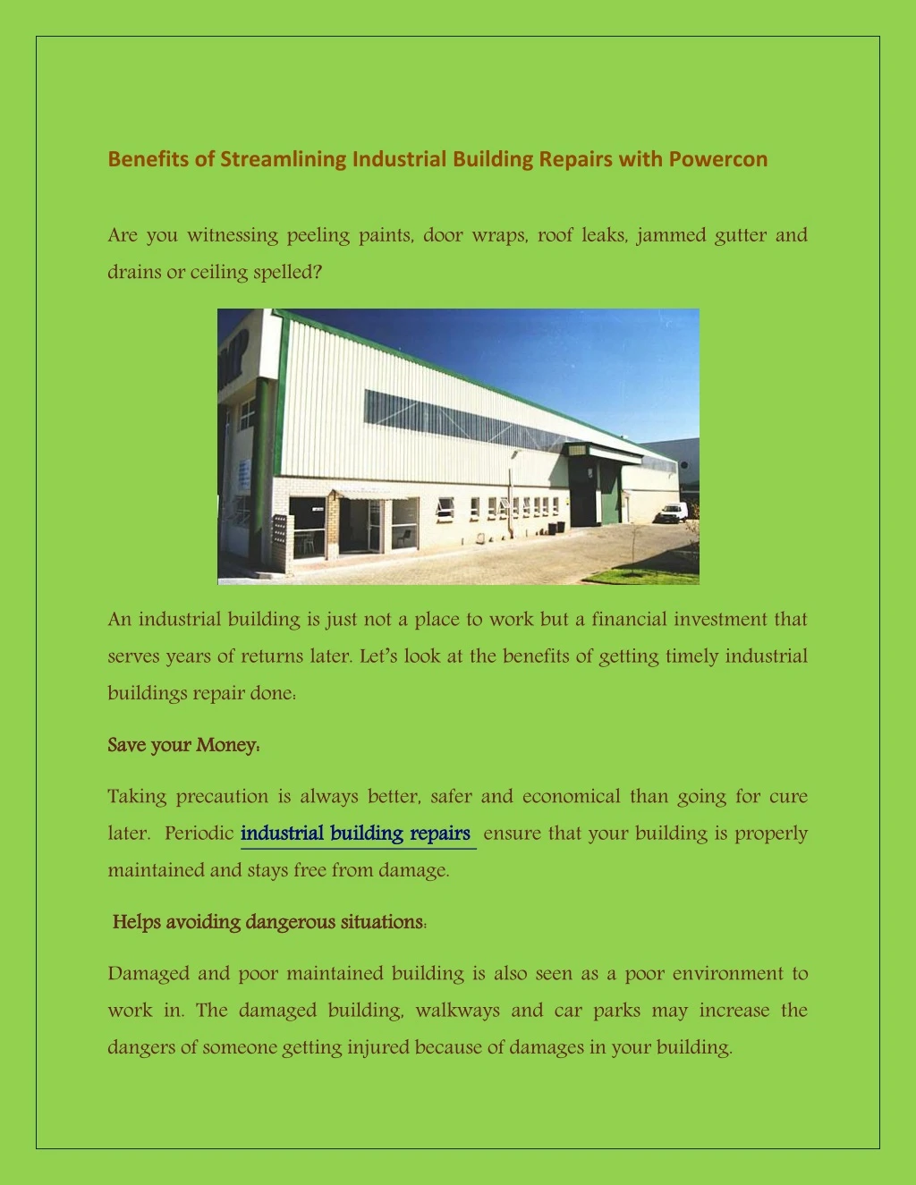 benefits of streamlining industrial building