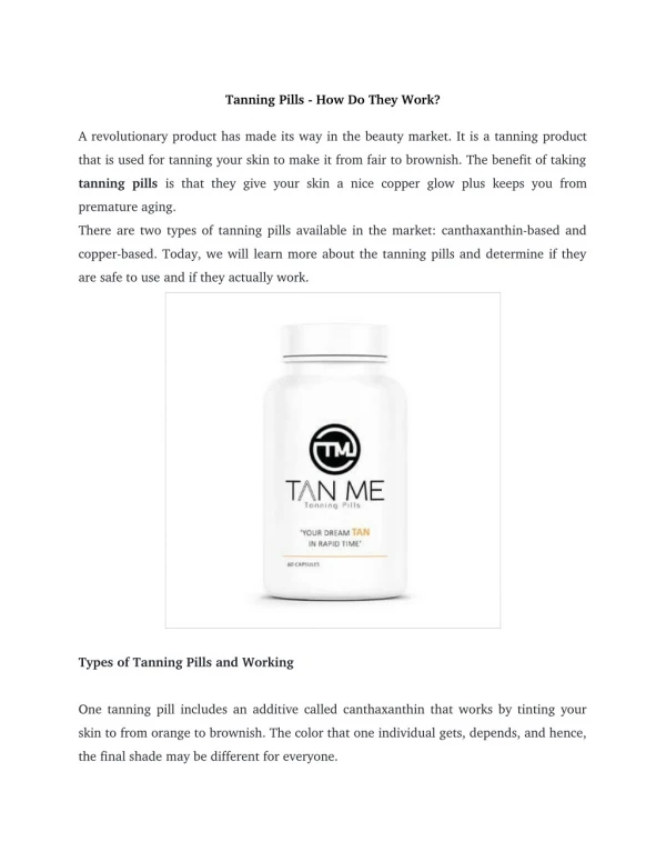 Tanning Pills - How Do They Work?