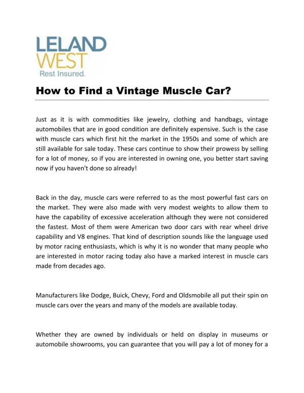 How to Find a Vintage Muscle Car?