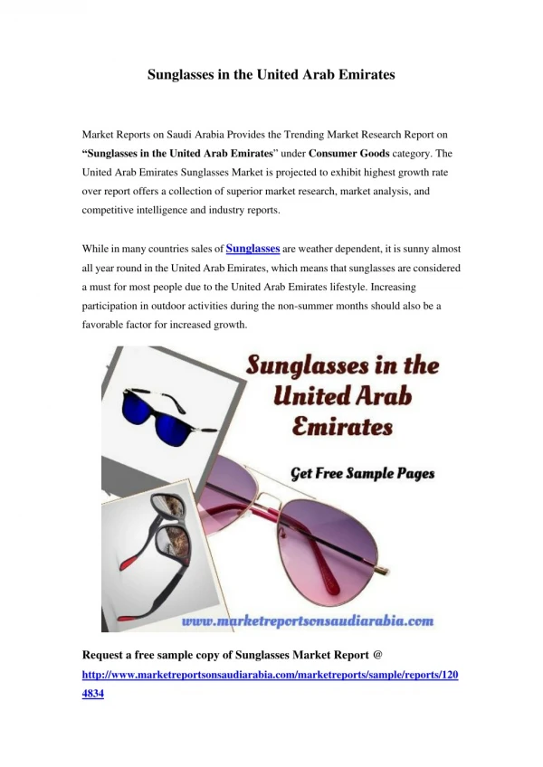 Sunglasses Market in United Arab Emirates - Outlook to 2024