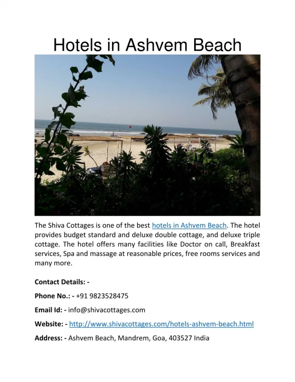 Hotels in Ashvem Beach